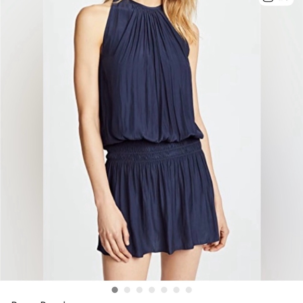 Ramy Brook Navy Paris Sleeveless, Smocked Minidress Sz L